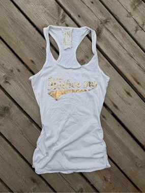 Alcott Y2K White and gold "Do Not Bother Me" tank top